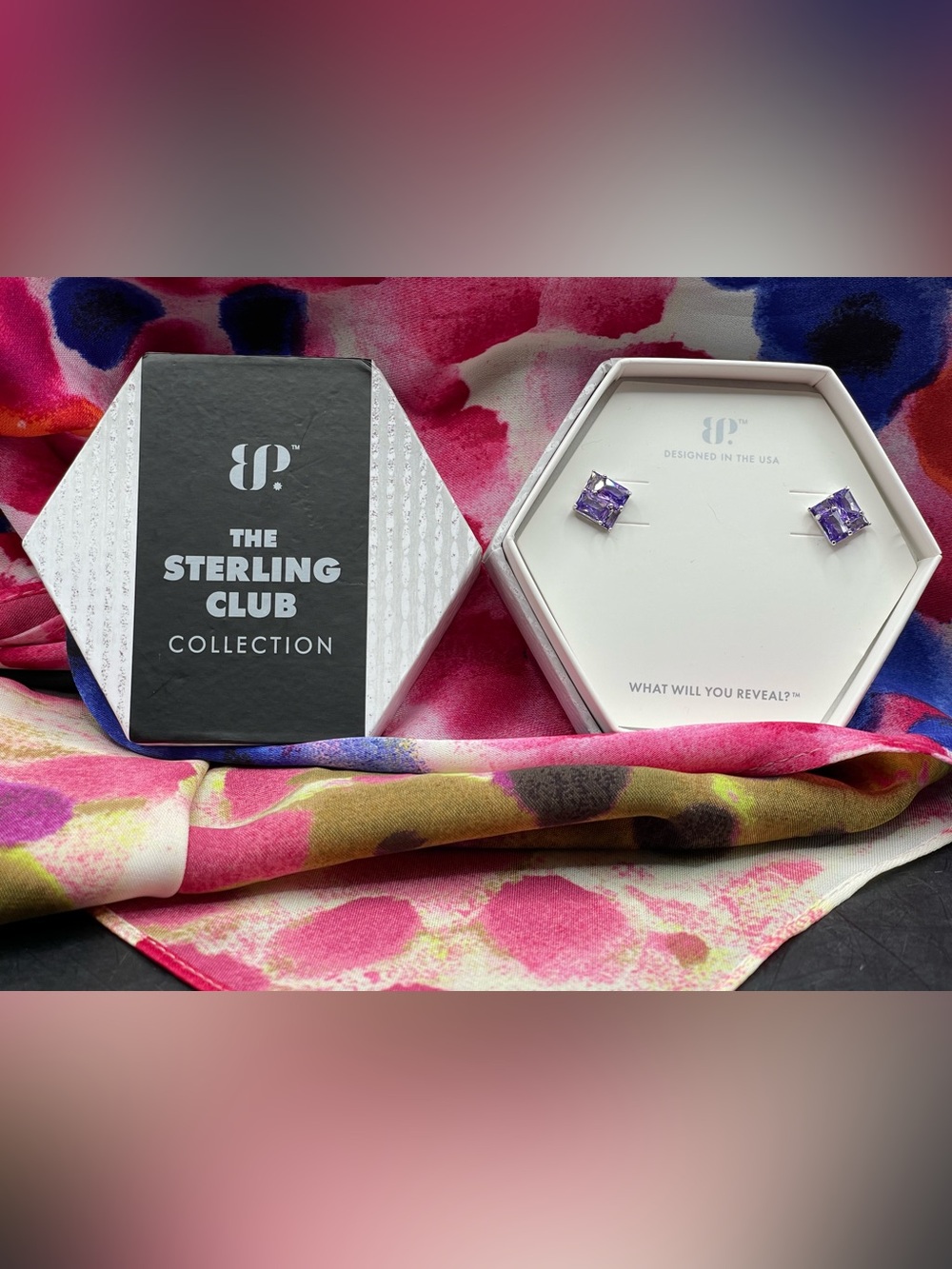 Bomb Party 924 Sterling Square Princess-Cut Amethyst Stud Earrings NIB